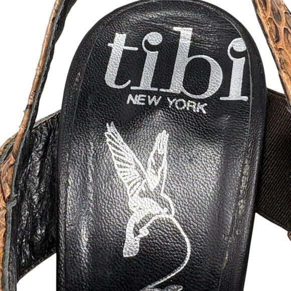 TIBI NY Snakeskin Embossed Leather Slingback Heeled Sandals‎ - Picture 2 of 10